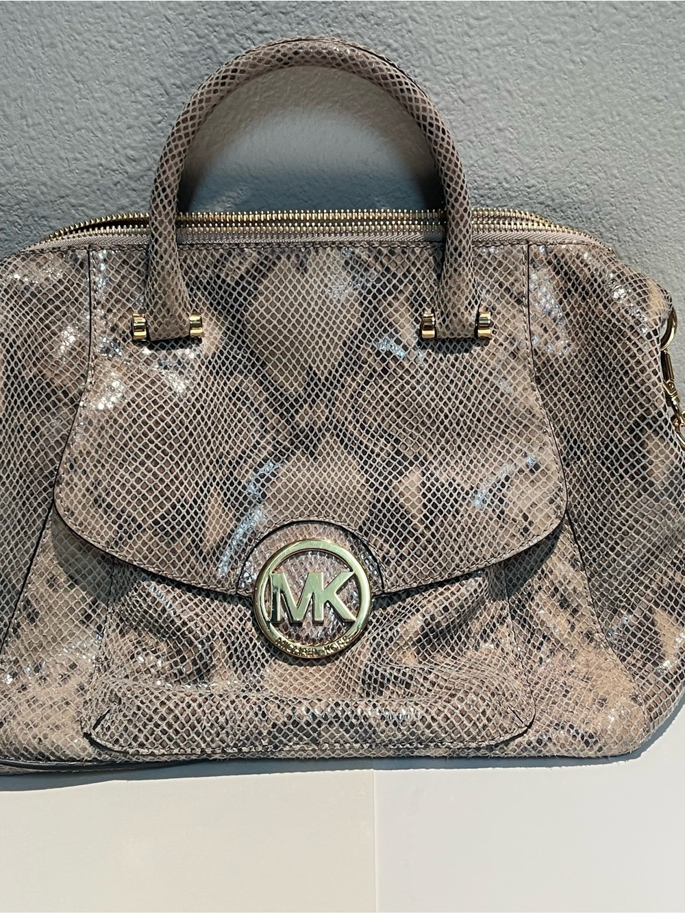 Michael Kors Fulton Large Python Embossed Leather Satchel
